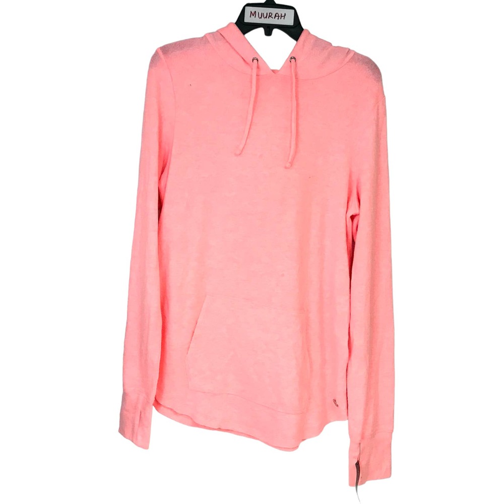Ideology Womens Spring Tulip Pink Mushy-Knit Drawstring Sweater Hoodie Sz M $44